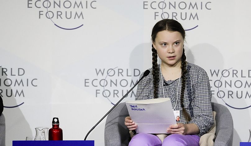 La militante pour le climat Greta Thunberg s'exprimant lors d'un panel à Davos en 2019.