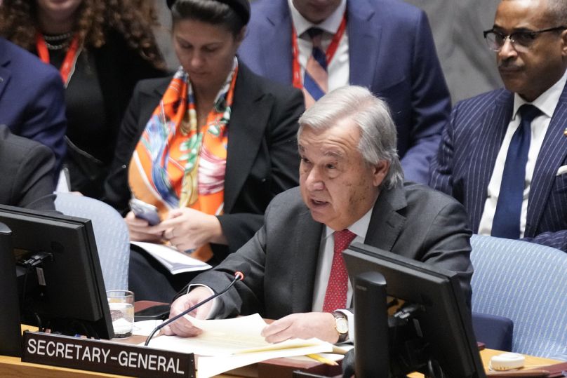 Le secrétaire général des Nations Unies, Antonio Guterres, s'exprime lors d'une réunion du Conseil de sécurité au siège des Nations Unies, le mardi 24 octobre 2023.