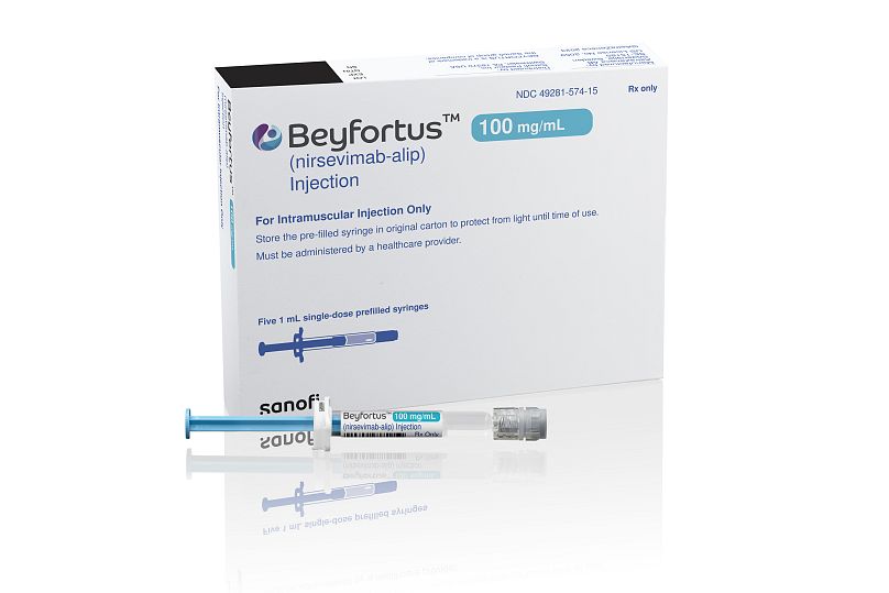 Cette photo montre l'emballage de l'anticorps préventif Beyfortus.
