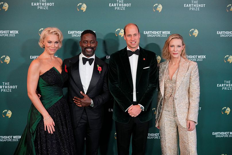 Le prince William, l'actrice australienne Cate Blanchett, l'actrice britannique Hannah Waddingham et l'acteur américain Sterling K. Brown posent sur le tapis vert pour la remise des prix Earthshot 2023.