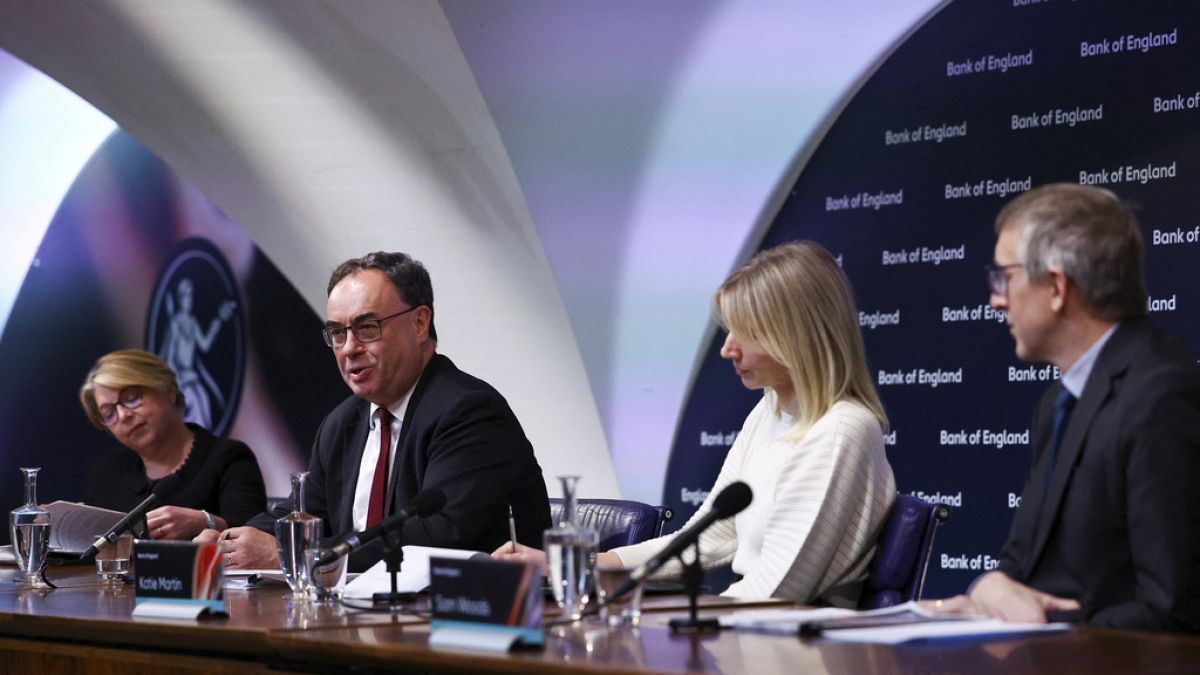 Governor of the Bank of England, Andrew Bailey, and guests attend the Financial Stability Report conference at the Bank of England. Dec. 6, 2023.