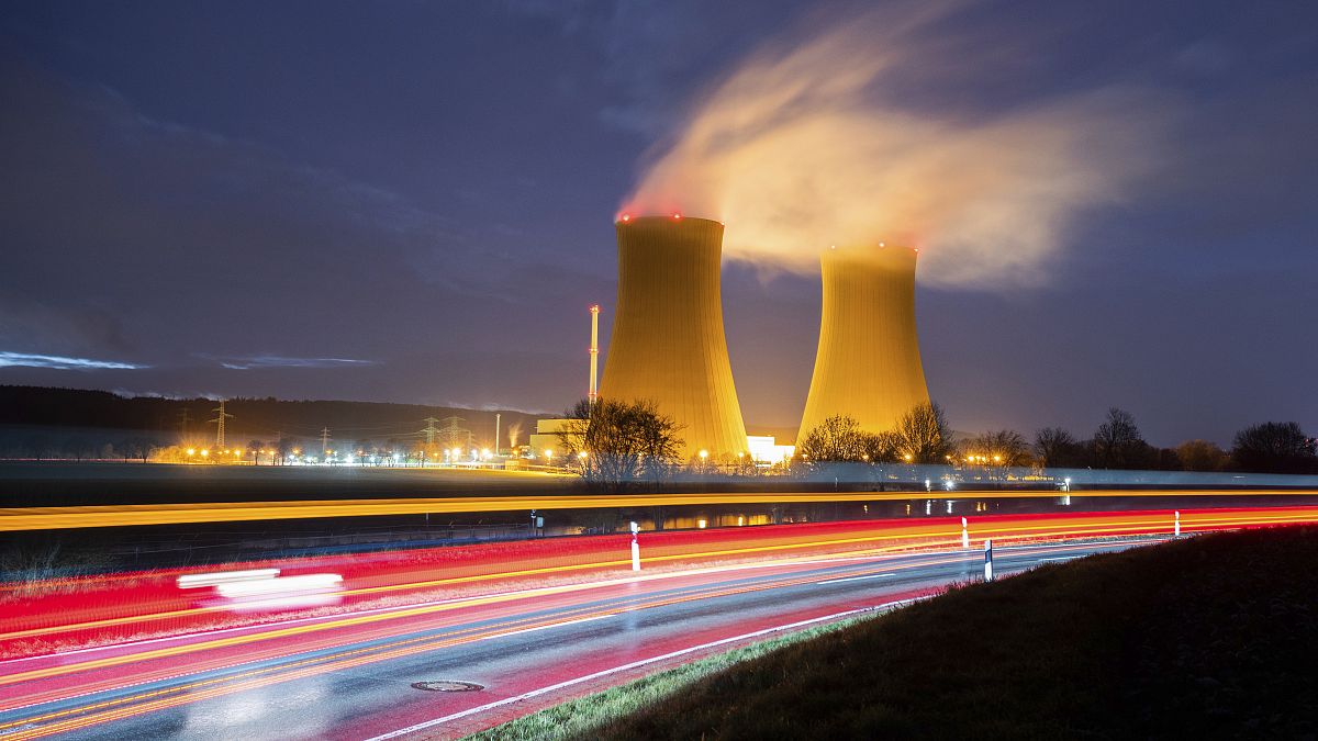 Steam rises from the cooling towers of the Grohnde nuclear power plant in Germany, in December 2021.