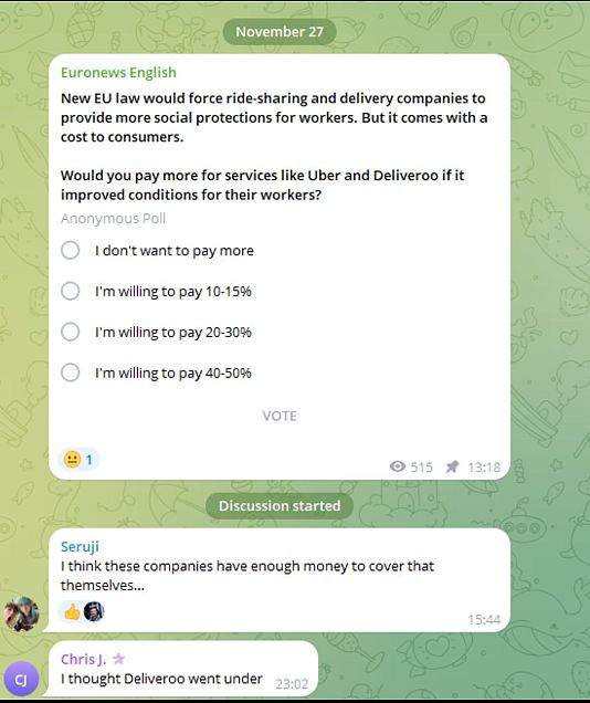 Enquête dans la story Instagram d'Euronews