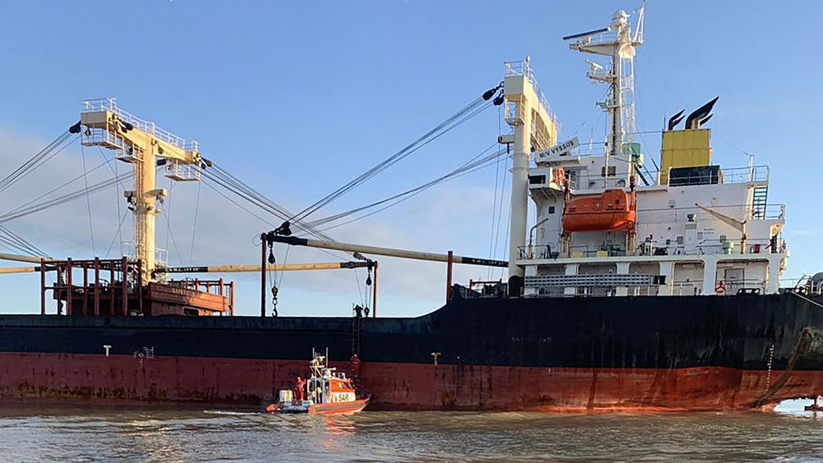 A Panama-flagged civilian cargo vessel is seen in Ukraine