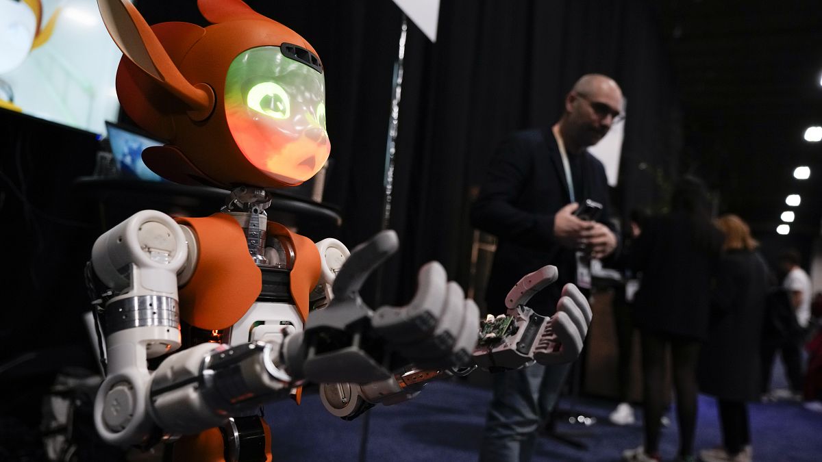 The Mirokai robot by Enchanted Tools is seen during CES Unveiled before the start of the CES tech show.