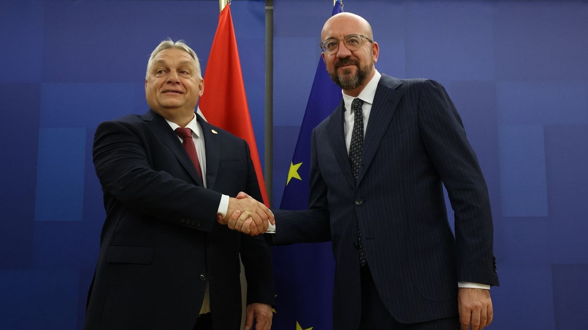 Hungarian Prime Minister Viktor Orbán (left) and European Council President Charles Michel (right)