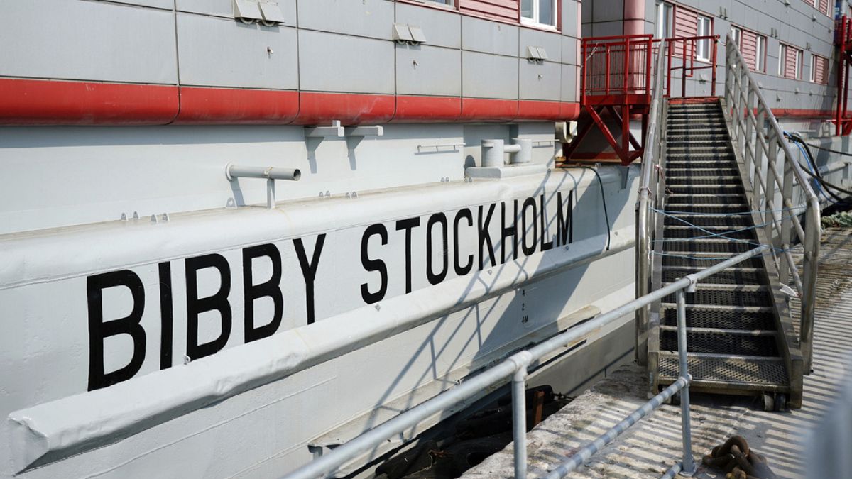 A view of the Bibby Stockholm accommodation barge, which can house up to 500 asylum seekers, at Portland Port in Dorset, England