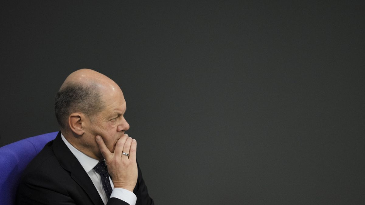 German Chancellor Olaf Scholz attends a debate about Germany