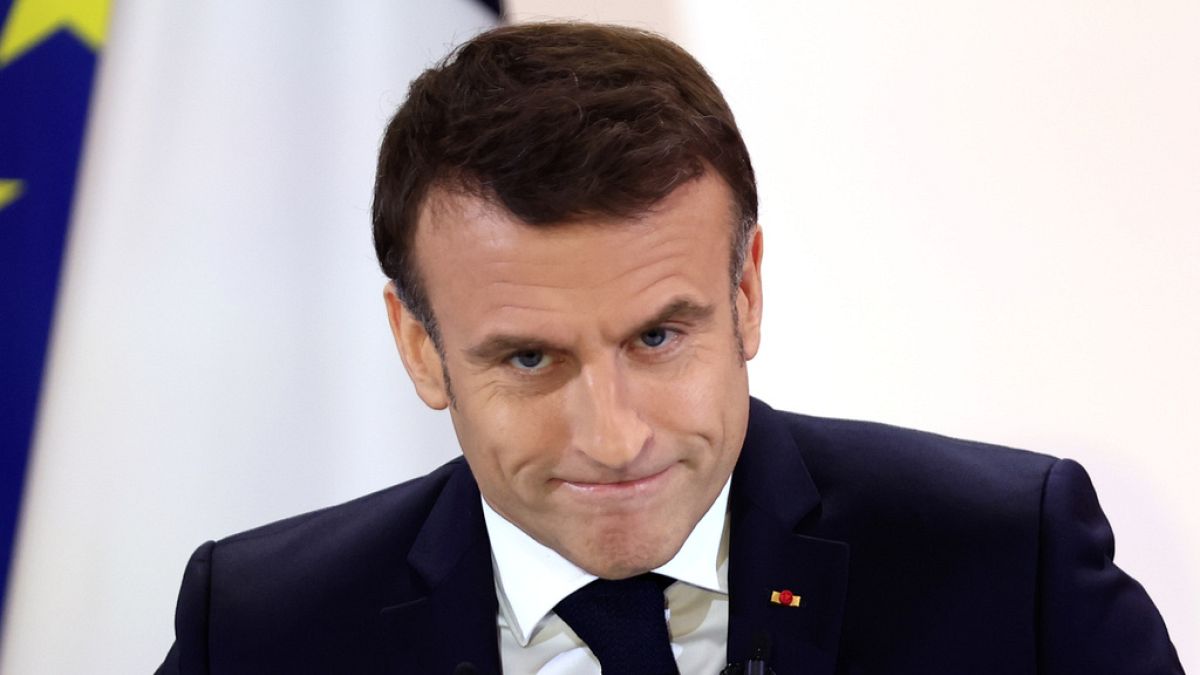 French President Emmanuel Macron Tuesday, Jan. 16, 2024 at the Elysee Palace in Paris.