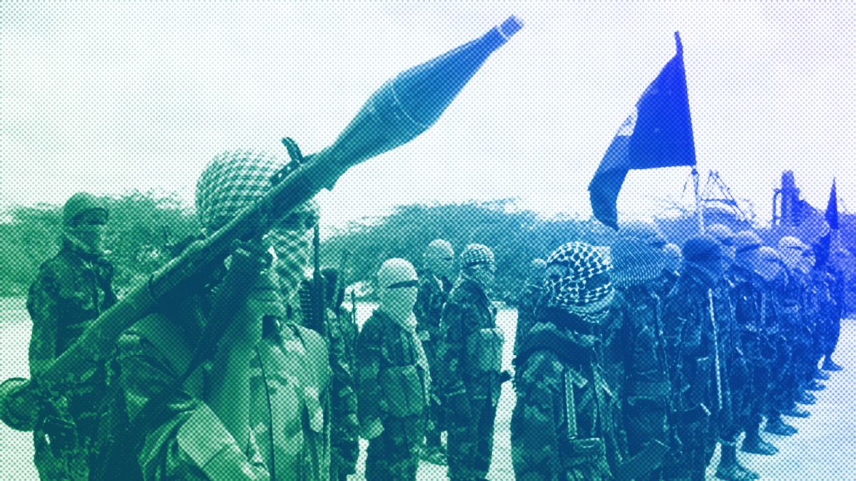 Al-Shabaab fighters display weapons as they conduct military exercises in northern Mogadishu, Somalia, October 2010