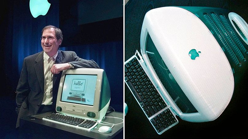 Steve Jobs dévoile le nouvel ordinateur iMac à Cupertino, en Californie, le 6 mai 1998.