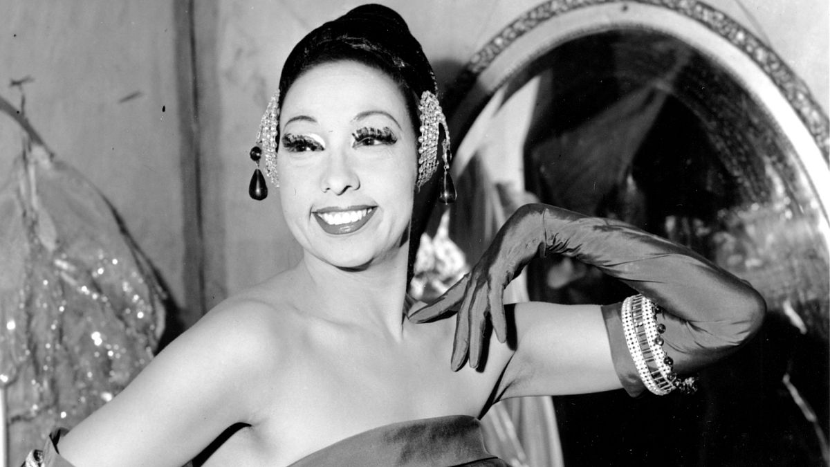 Josephine Baker poses in her dressing room at the Strand Theater in New York City, USA in 1961