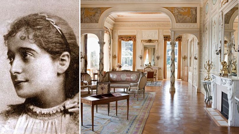 Béatrice Ephrussi de Rothschild (à gauche), vue intérieure de la Villa Ephrussi de Rothschild