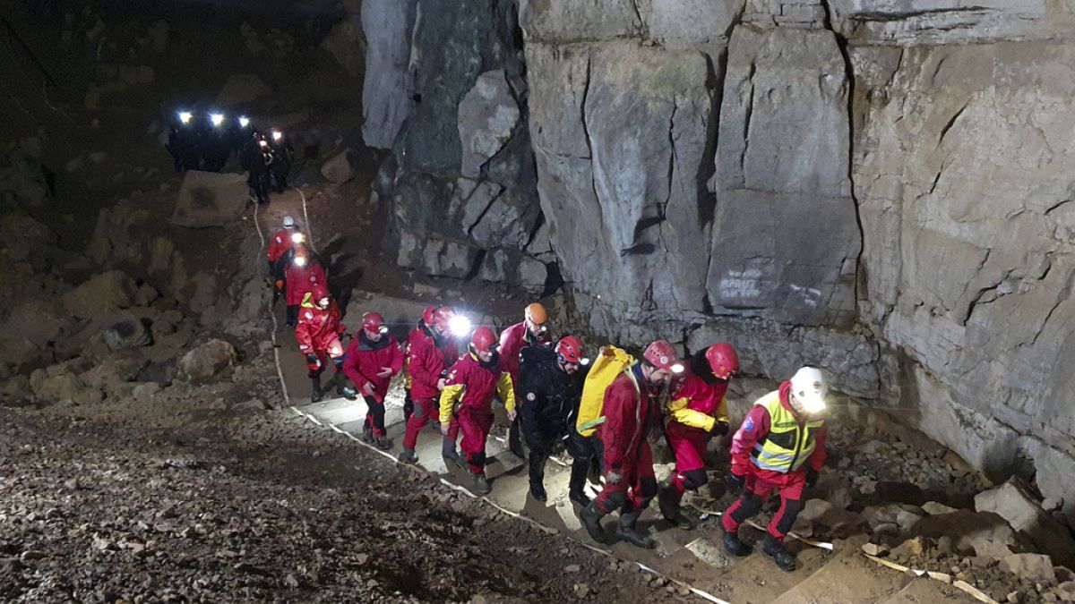 Rescuers inside the Krizna Jama cave