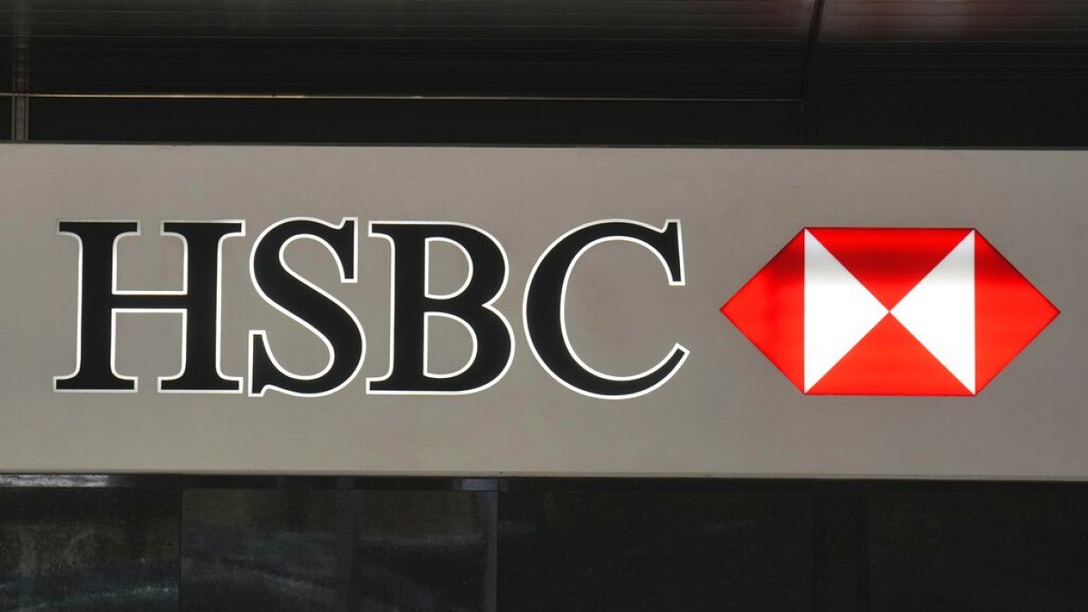The logo of the HSBC is seen on a building in Hong Kong, Nov. 16, 2021.