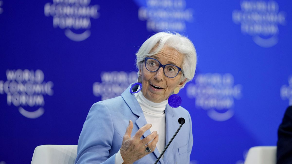 President of European Central Bank Christine Lagarde speaks in the panel "The Global Economic Outlook" on the last day of the forum