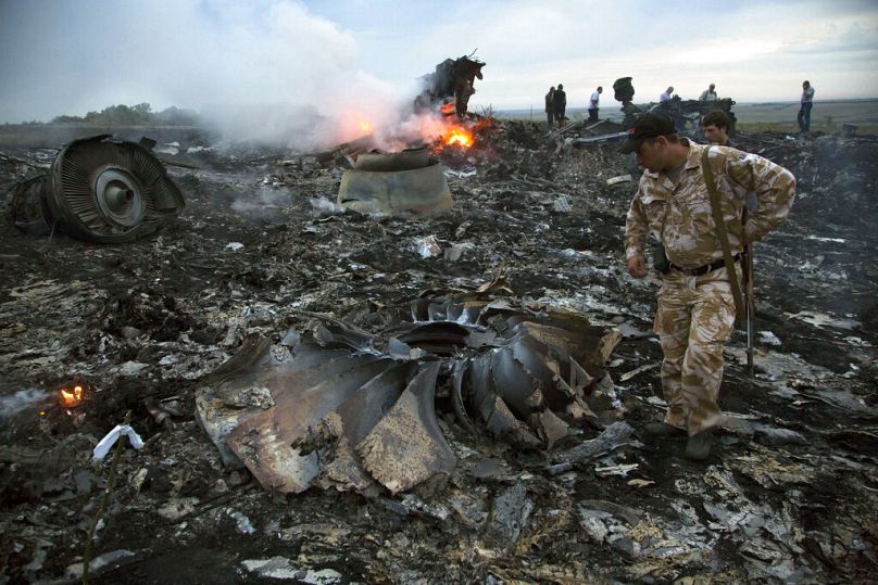 L'épave du vol MH17 dans l'est de l'Ukraine, 2014.
