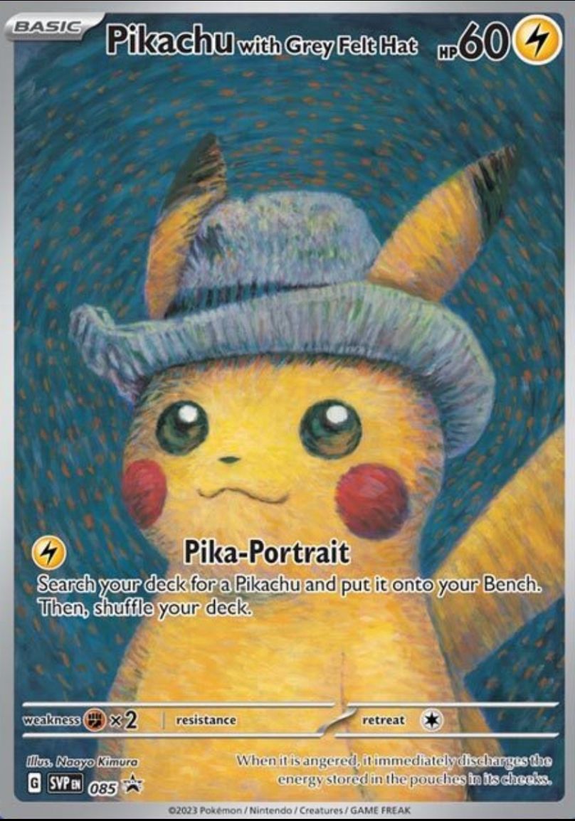 Pikachu inspiré de l'Autoportrait de Van Gogh avec un chapeau en feutre gris par Naoyo Kimura