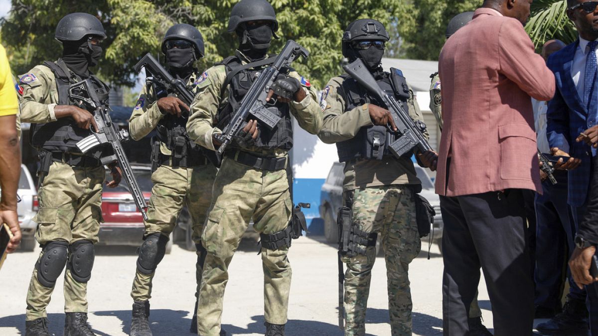 Police guard outside Haiti