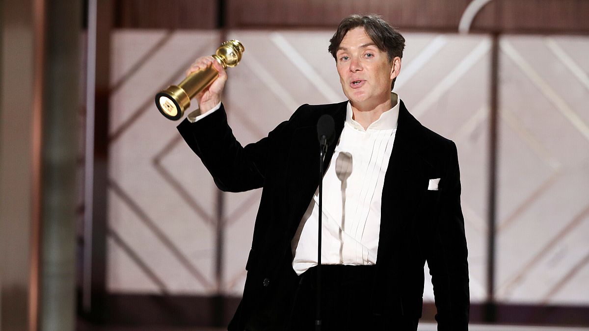 Image released by CBS shows Cillian Murphy accepting the award for best actor in a motion picture for his role in