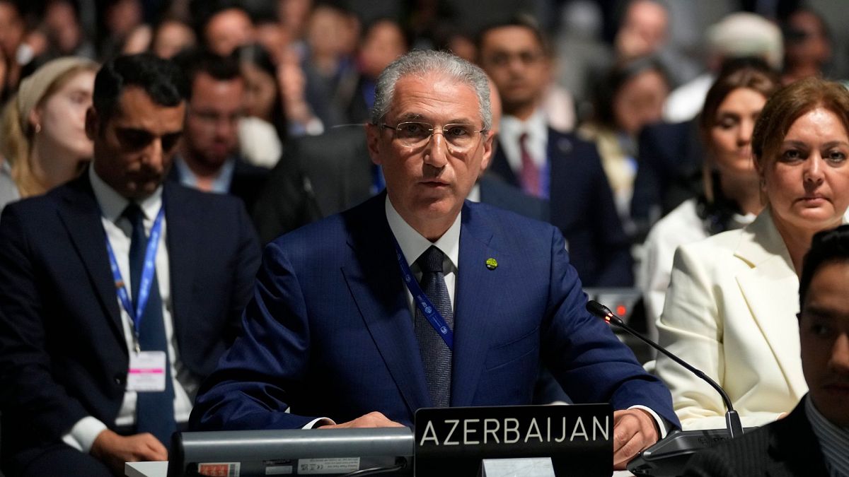 Mukhtar Babayev, Azerbaijan ecology and natural resources minister at the COP28 UN Climate Summit in Dubai, 11 December 2023.