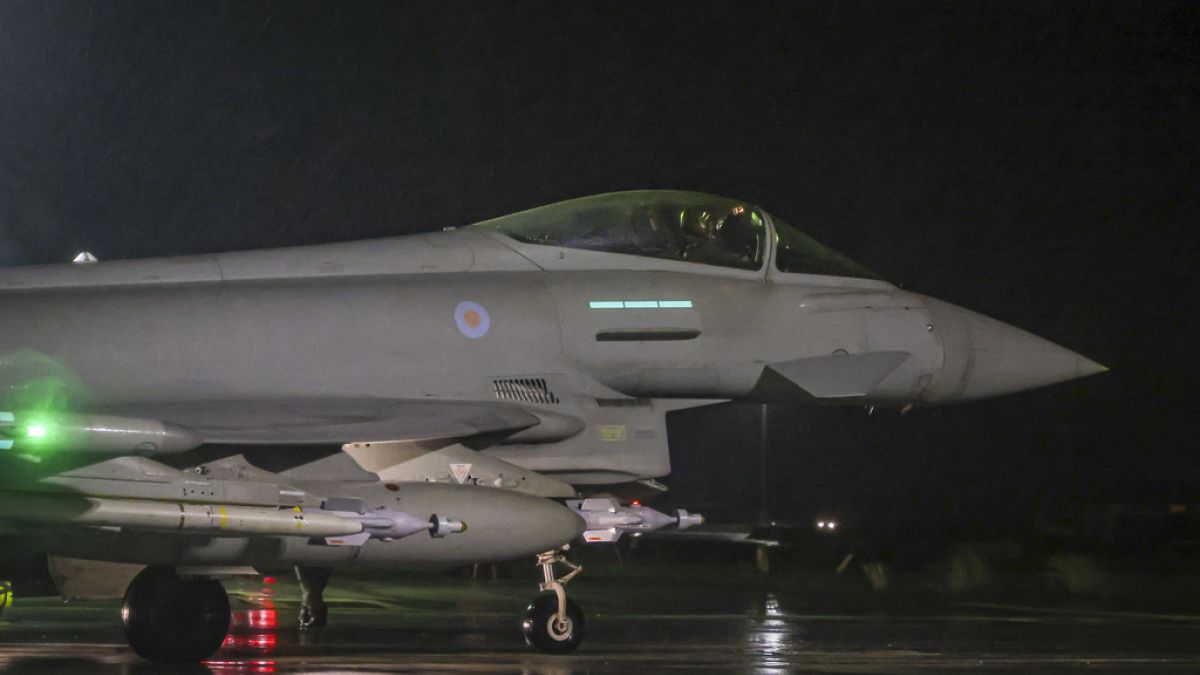 Royal Air Force Typhoon FGR4 takes off to carry out air strikes against Houthi military targets in Yemen, from RAF Akrotiri, Cyprus, Monday, Jan. 22, 2024.