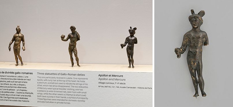 Figurines des divinités Apollon et Mercure exposées dans l'exposition
