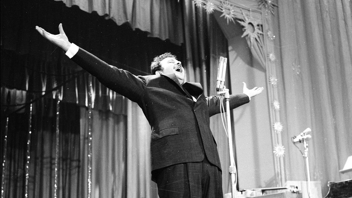 Domenico Modugno at the rehearsals for the 10th Sanremo Festival, 1960.
