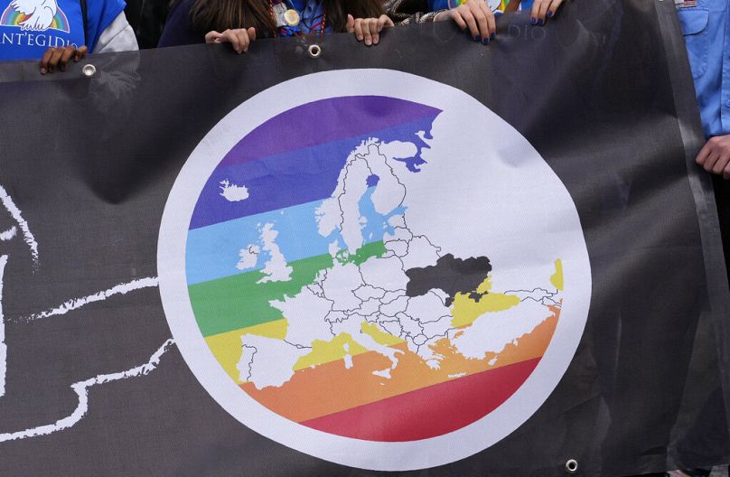 Des citoyens organisent un rassemblement pour la paix contre la guerre en Ukraine, à Rome, en novembre 2022