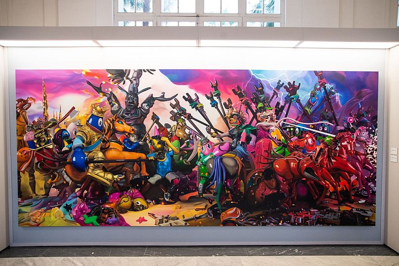 Une peinture de combat IA de Phillip Colbert exposée au Musée Archéologique National de Naples