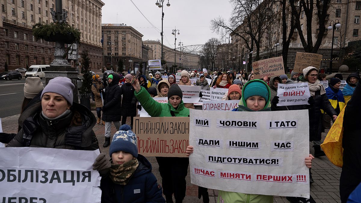 Ukrainian women protesting on the streets of Kyiv.