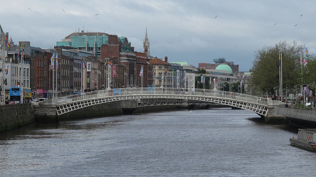 The River Liffey flows past the Ha