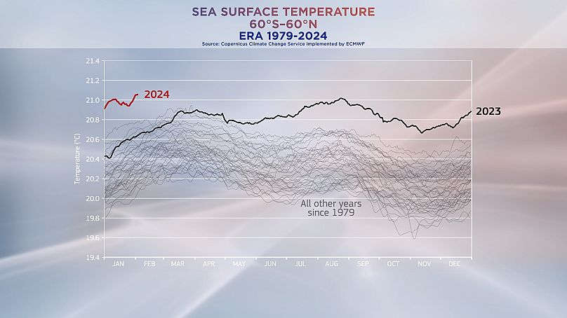 Les températures à la surface de la mer atteignent déjà des sommets sans précédent.  Données du service Copernicus sur le changement climatique.