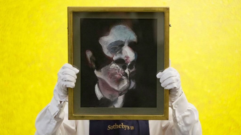 The artwork "Study of George Dyer" by British artist Francis Bacon on display during a media preview of Sotheby