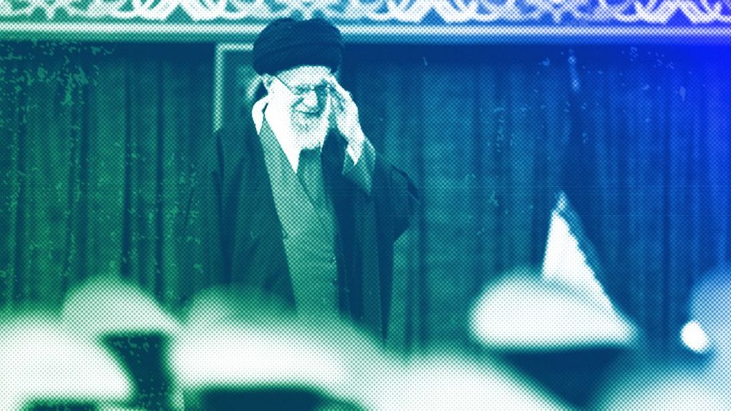 Supreme Leader Ayatollah Ali Khamenei salutes during a meeting with army