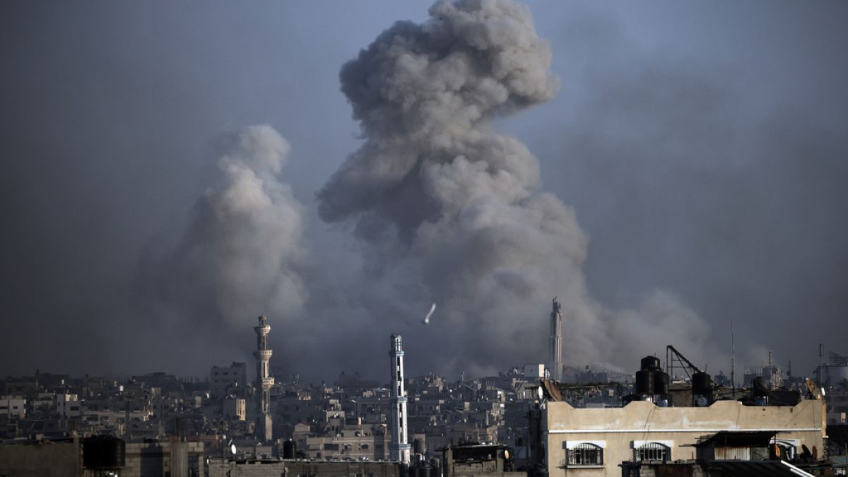 Smoke rises following Israeli bombardments in Khan Younis, southern Gaza Strip, Wednesday, Jan. 17, 2024.