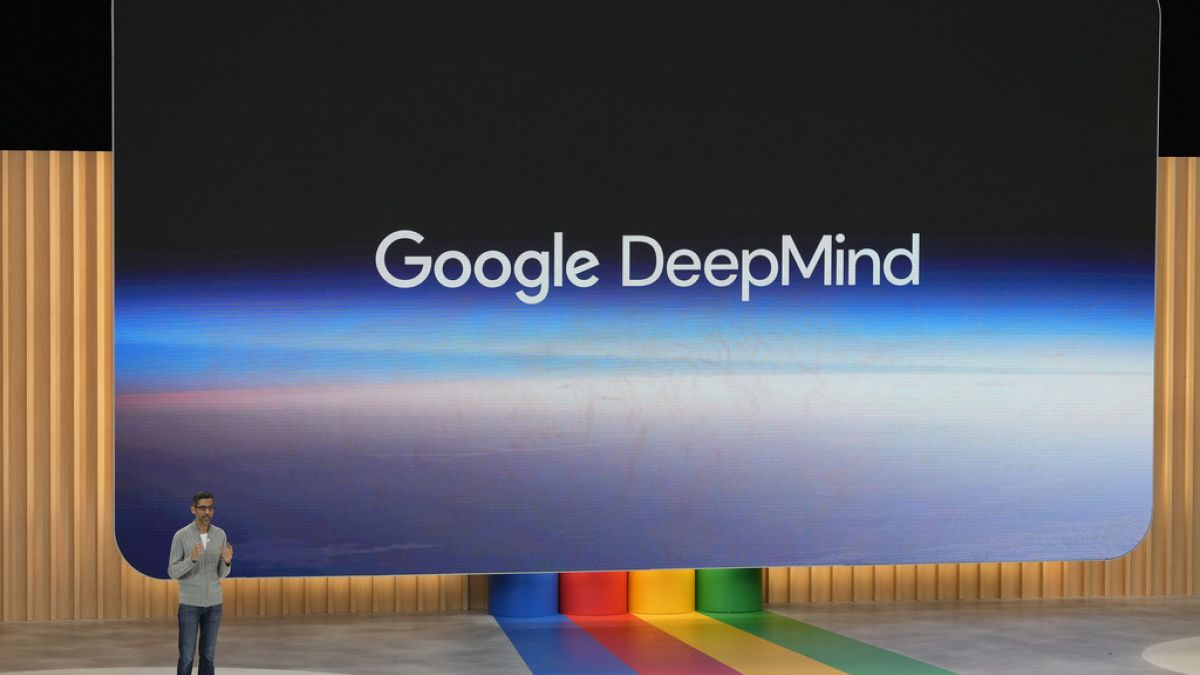 Alphabet CEO Sundar Pichai speaks about Google DeepMind at a Google I/O event in Mountain View, Calif., Wednesday, May 10, 2023.