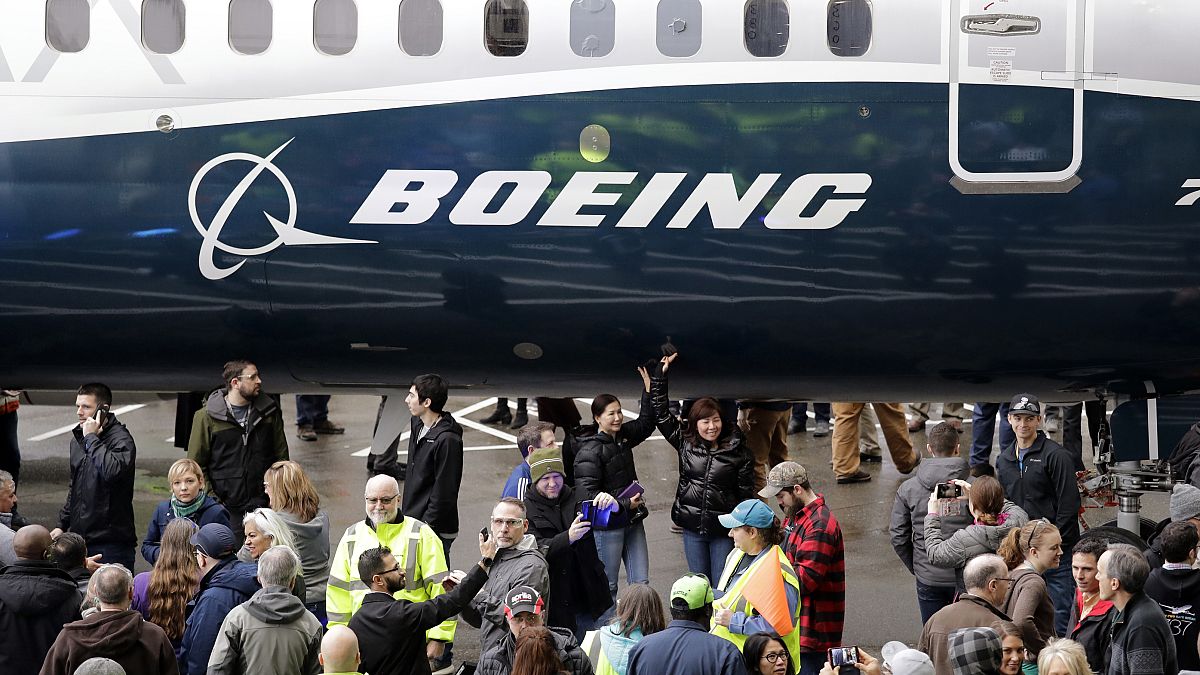 A Boeing 737 MAX 7 is displayed during a debut for employees and media of the new jet in Renton, Wash. Feb. 5, 2018.