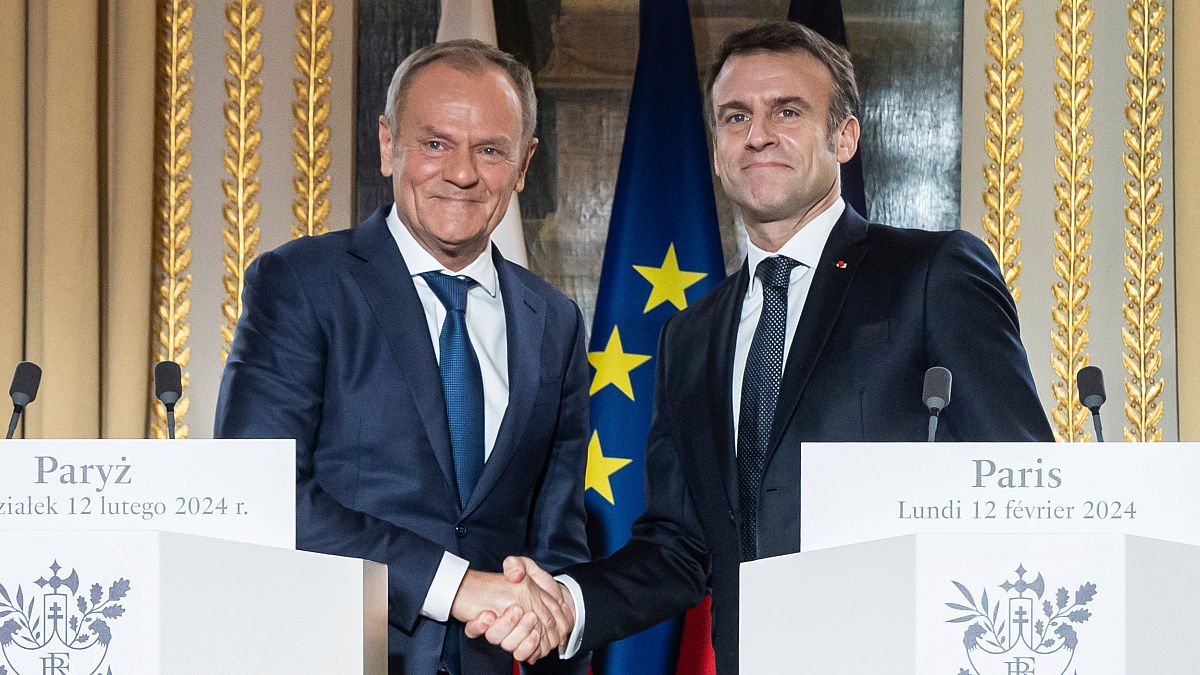 French President Emmanuel Macron, right, and Poland