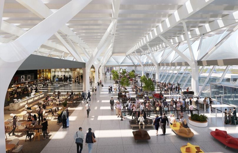 L'intérieur prévu de la « piazza » de l'aéroport rénové de Florence
