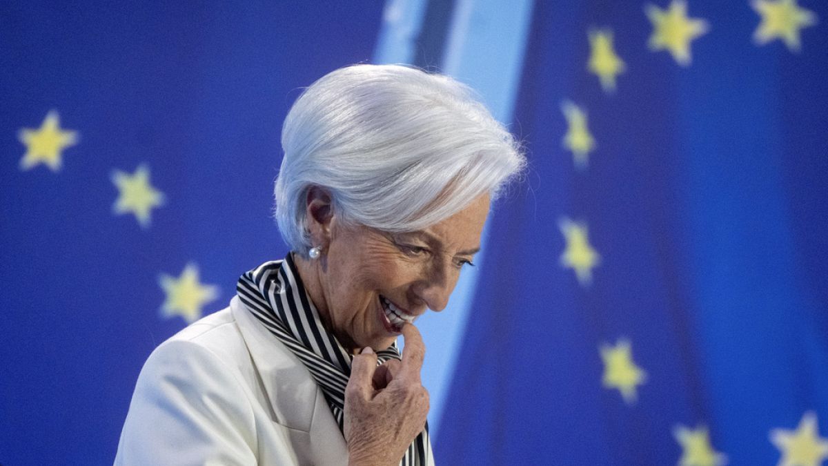 President of European Central Bank, Christine Lagarde, attends a press conference after an ECB