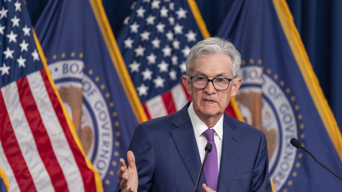 Federal Reserve Board Chair Jerome Powell speaks during a news conference about the Federal Reserve