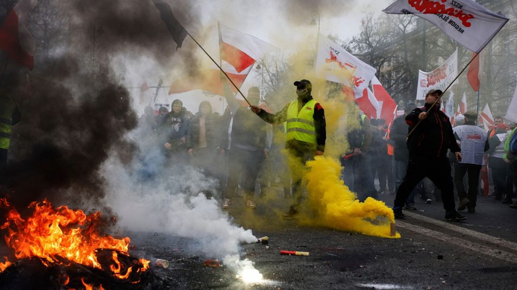 Polish farmers, hunters, and their supporters hold a protest in Warsaw, Poland.
