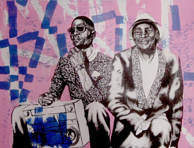 Bambo Sibiya, Le Pont, Lithographie sur pierre, imprimée et publiée à l'Atelier le Grand Village.