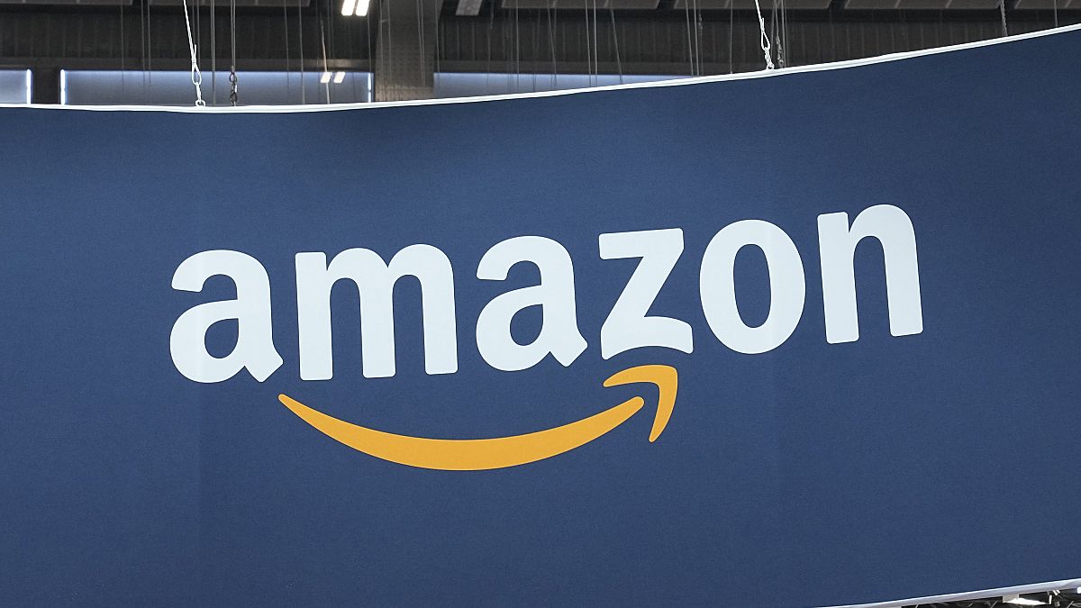 The Amazon logo at Vivatech in Paris.