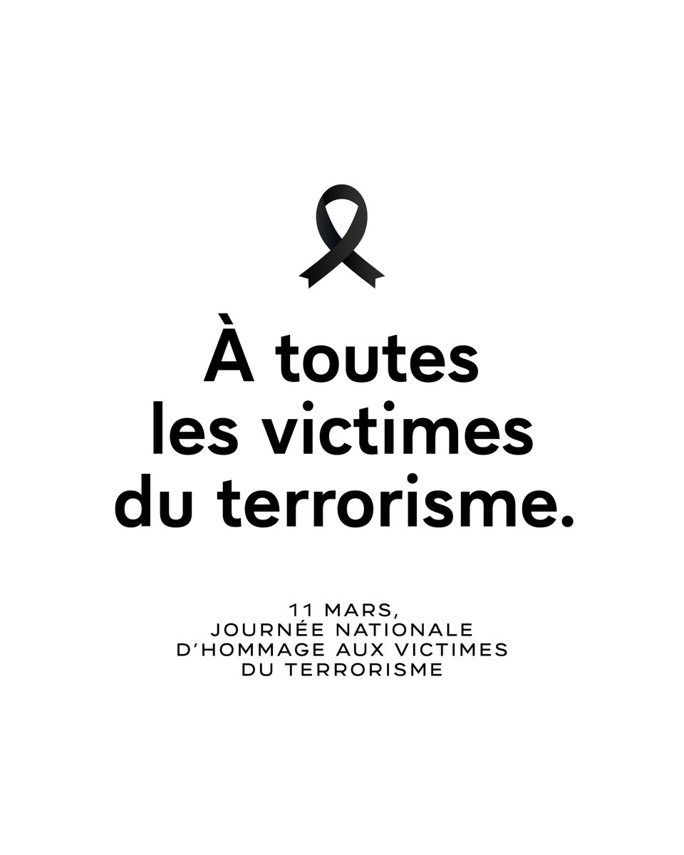 Je rends hommage à toutes les victimes du terrorisme, à nos compatriotes qui sont tombés et leurs familles endeuillées. À ceux qui se reconstruisent et à leurs proches qui les accompagnent. À leurs côtés, toujours.