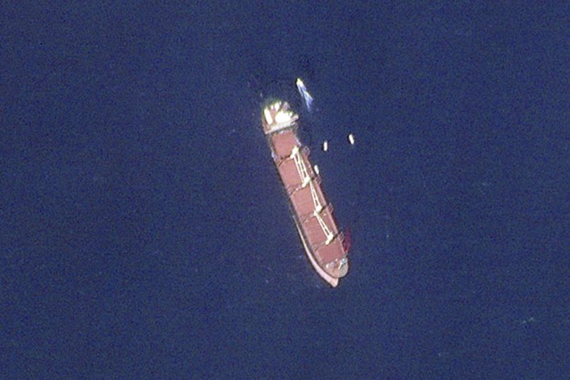 Cette image satellite prise par Planet Labs PBC montre le navire Rubymar battant pavillon du Belize dans la mer Rouge le mercredi 28 février 2024.