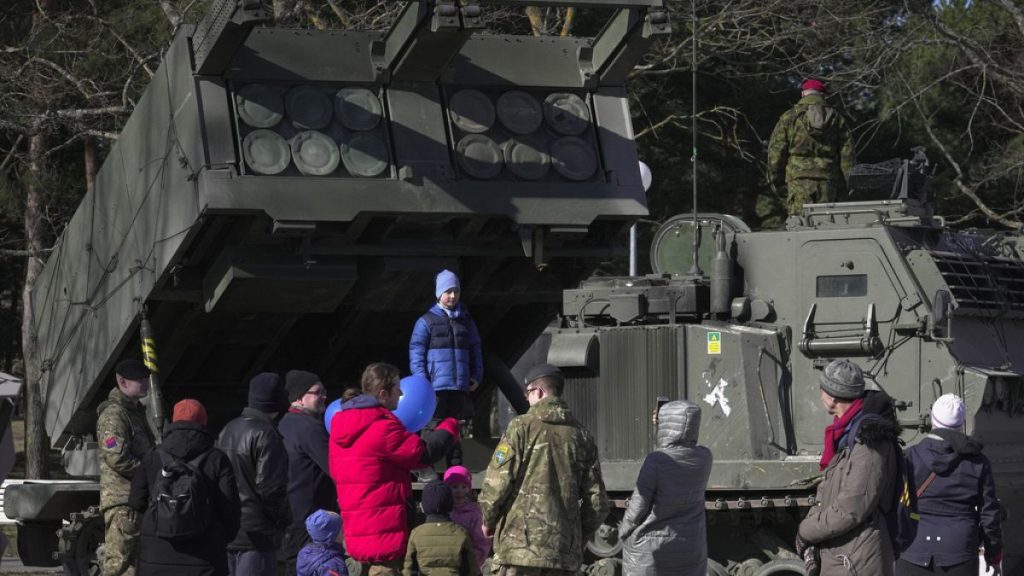 The French Multiple Launch Rocket System LRU M270 on display as Estonia celebrates its 20th anniversary of NATO membership in April 2024