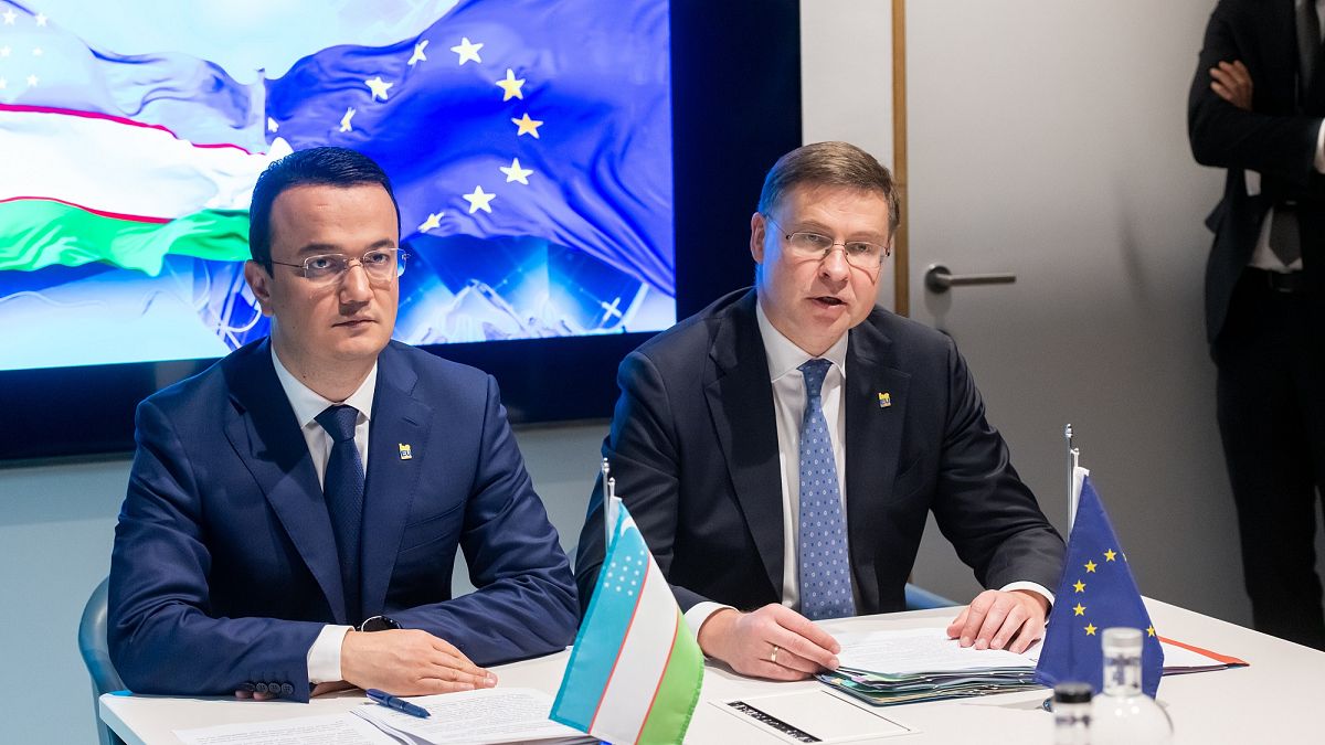 EU trade commissioner Valdis Dombrovskis and Uzbek trade minister Laziz Kudratov launch a strategic partnership on critical raw materials during EU-US trade talks this month