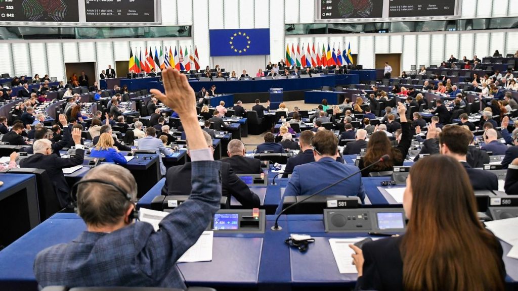 MEPs vote during a plenary session on Strasbourg, France, on April 24, 2024.